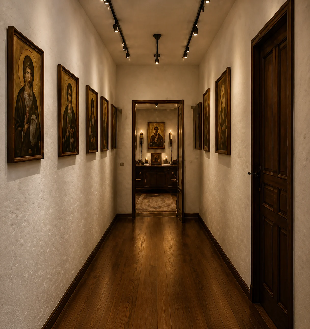 Corridor with icons in the Athos Spiritual Centre